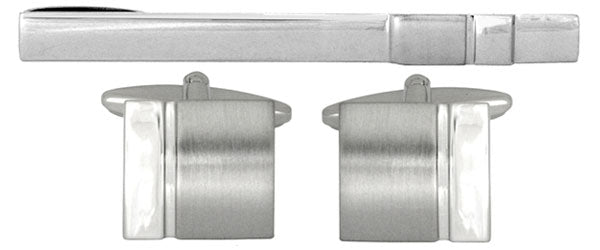 rectangular polished/matt cufflink and tie bar set in presentation box 5589