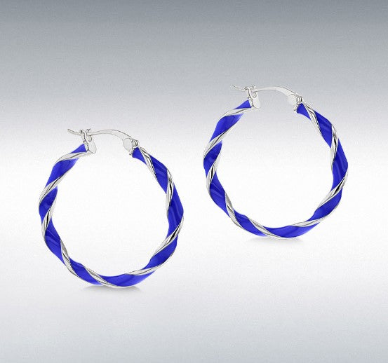 Blue enamel twist Creole hoop earrings 37097