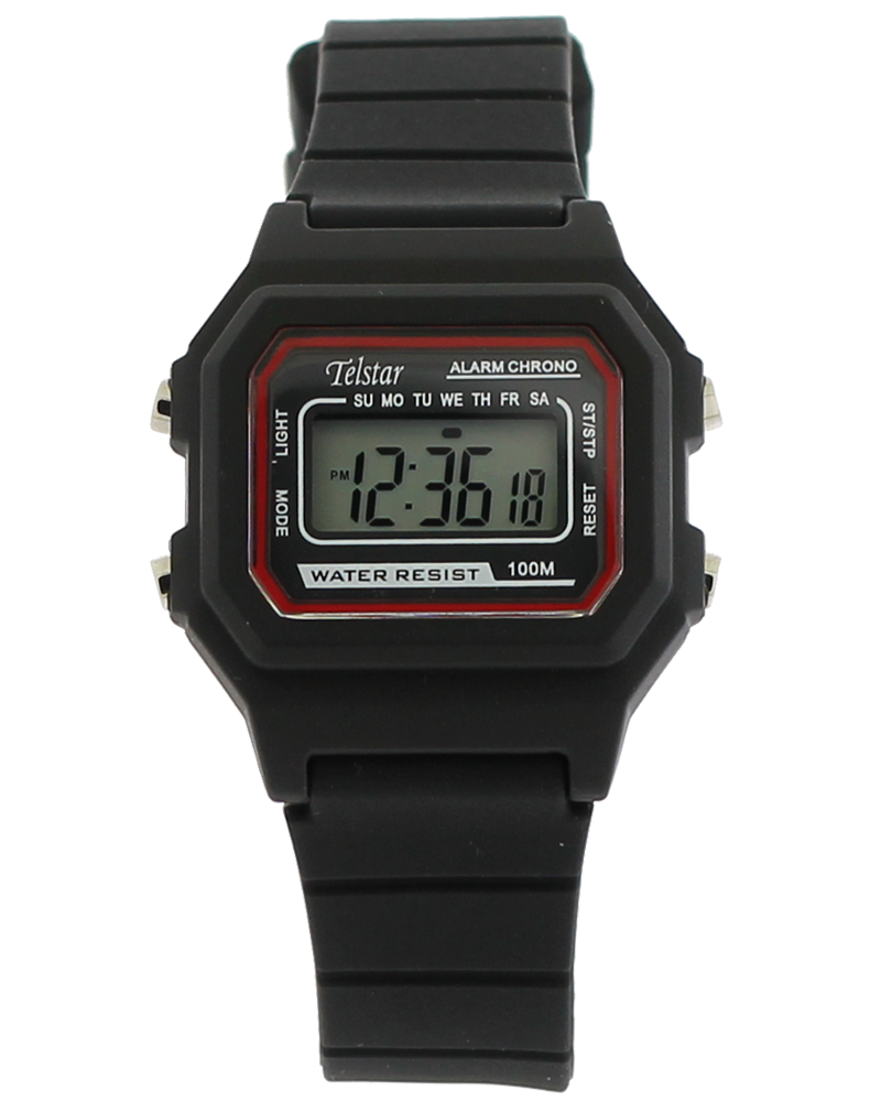 Digital Retro LCD Telstar watch in black resin with red screen