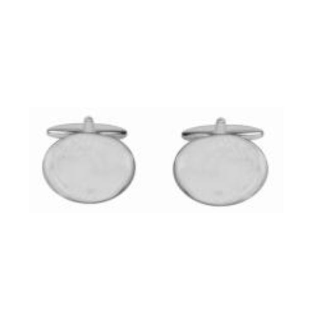 oval flat large plain rhodium plated cufflinks suitable for personalised engraving 31801