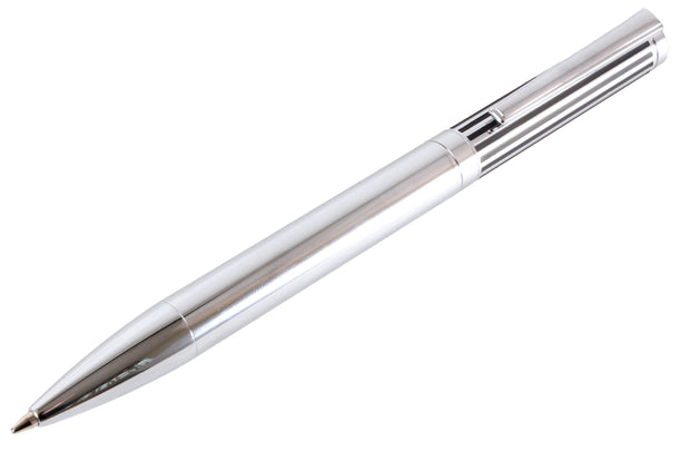 Engraveable chrome ball point pen with black lined lid 35241