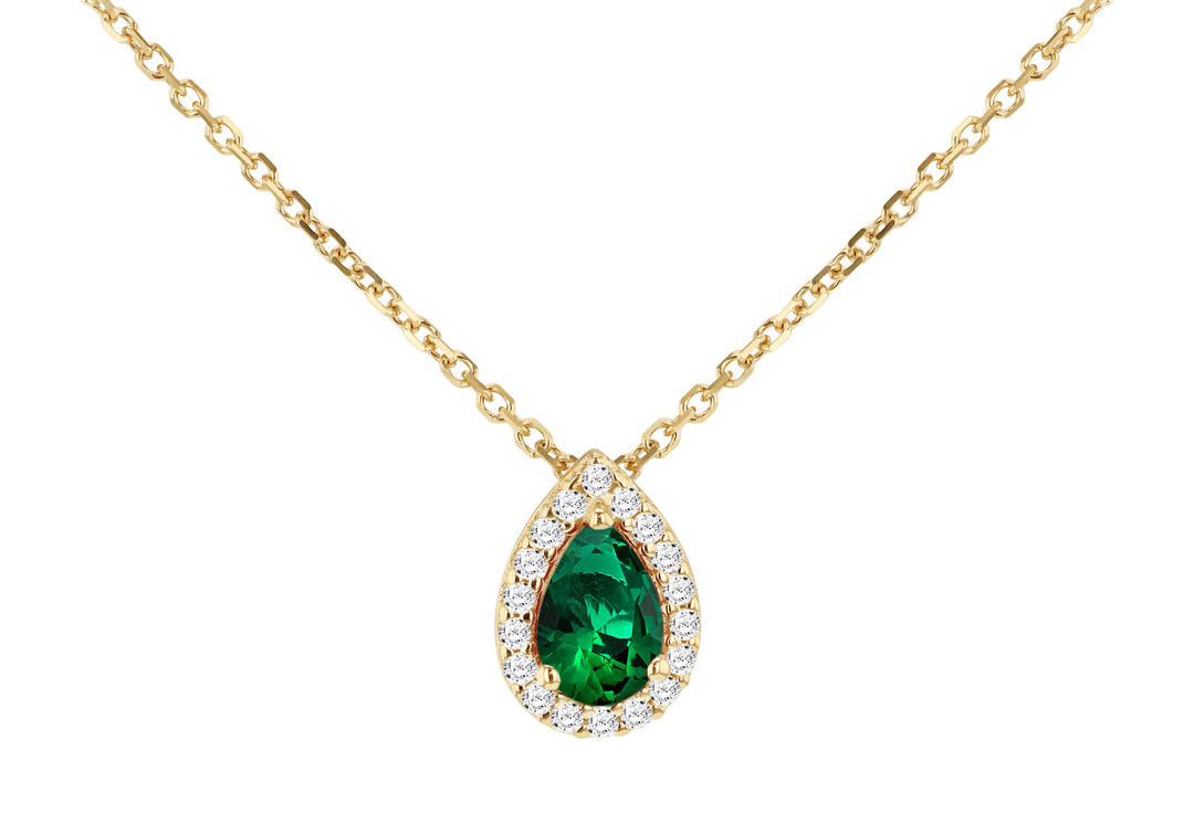 9ct Emerald Green CZ Pear drop pendant 35775