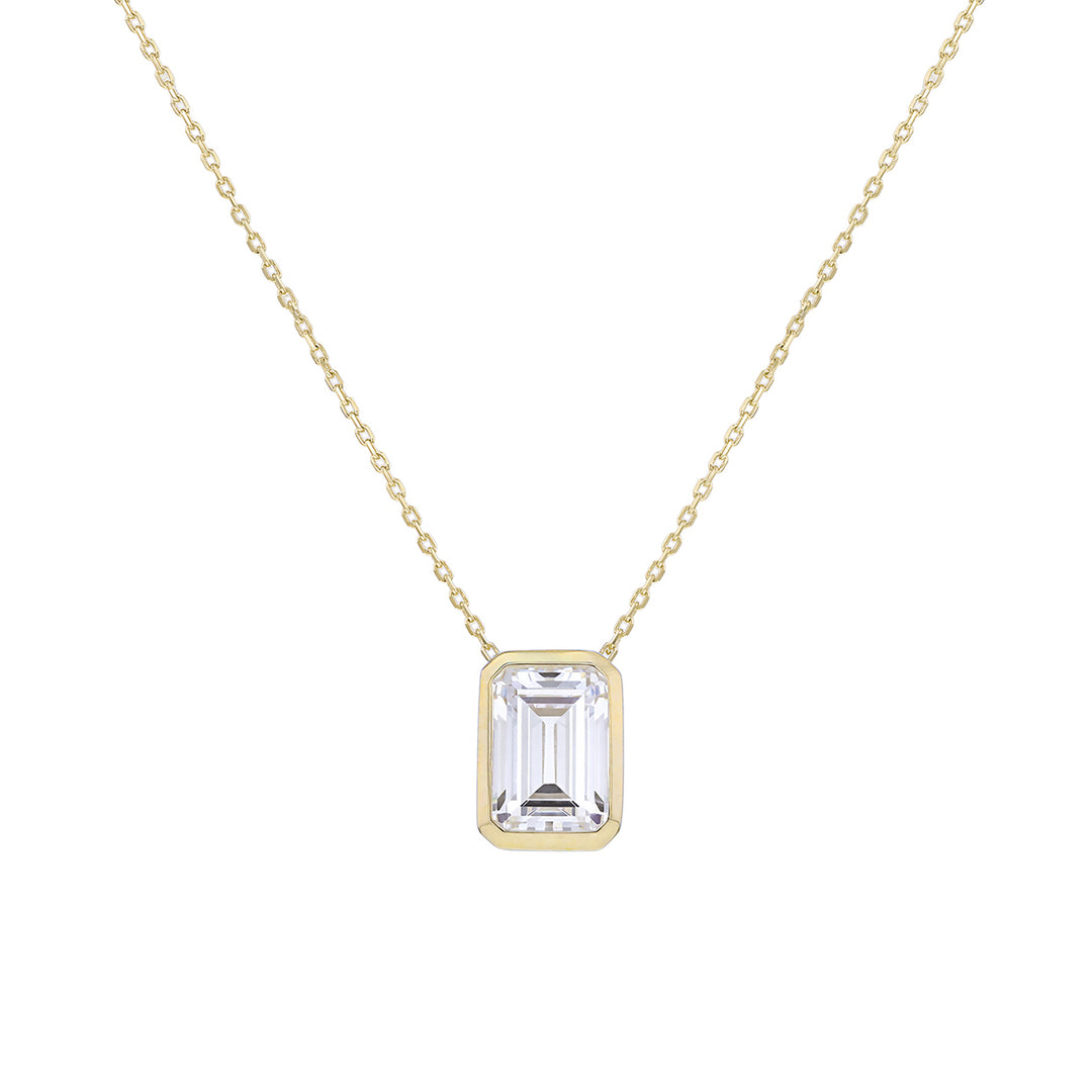 9ct Gold Emerald cut CZ necklace 38853