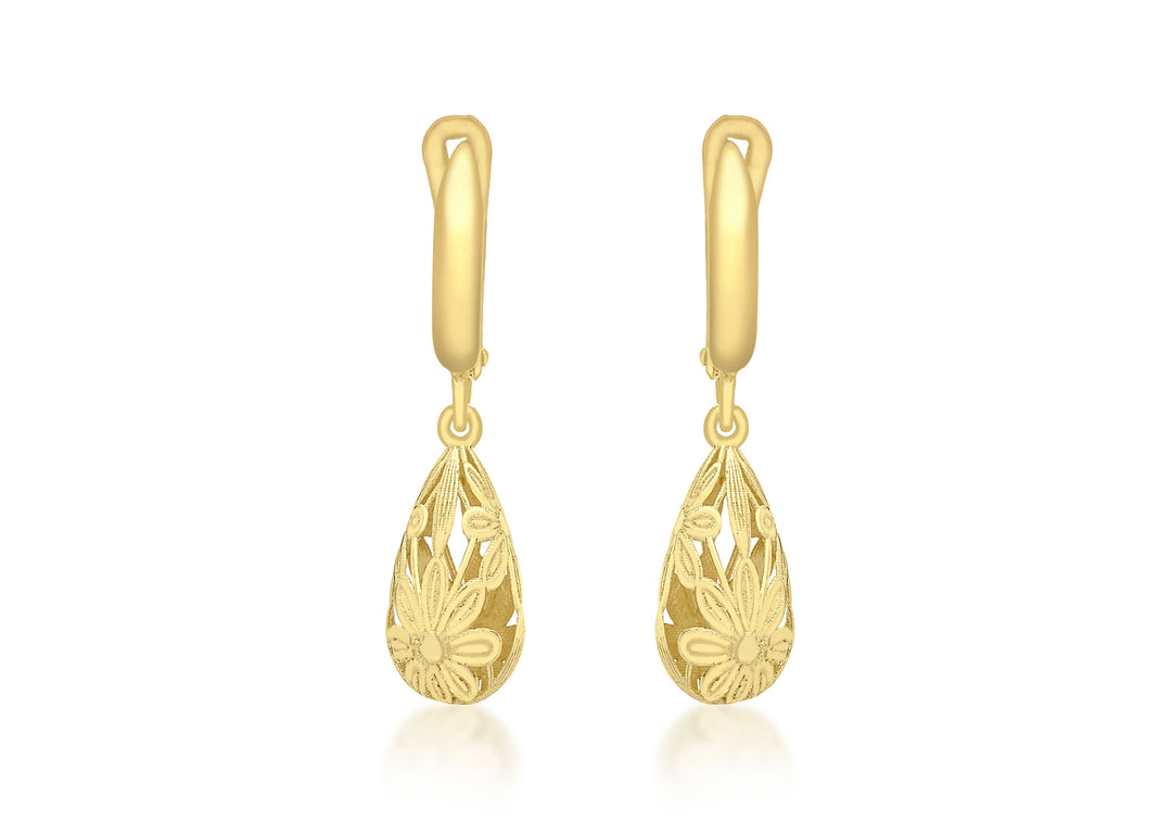 9ct yellow gold Hoco floral drop earrings on continental lock fitting 32088 - Armin Lowe Jewellers