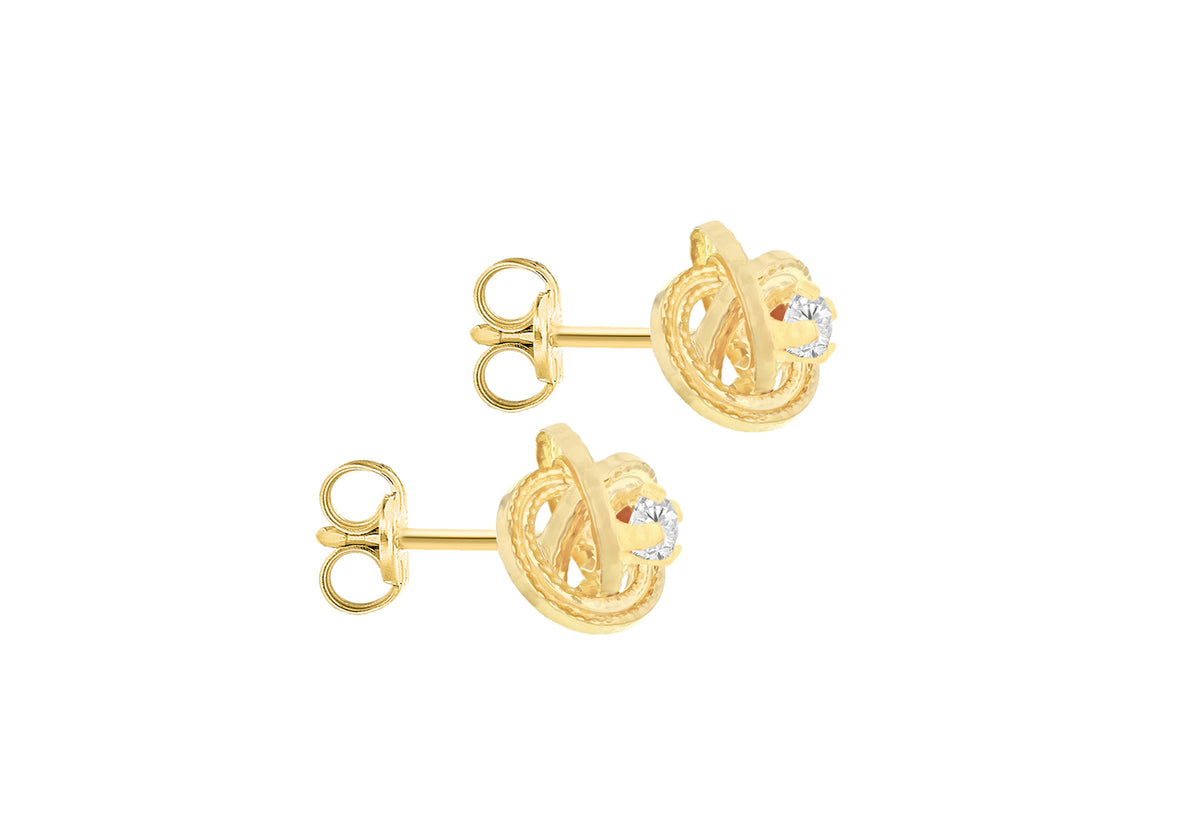 9ct gold CZ set patterned knot stud earrings 32094 - Armin Lowe Jewellers