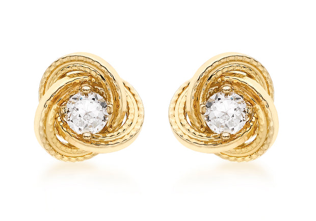 9ct gold CZ set patterned knot stud earrings 32094
