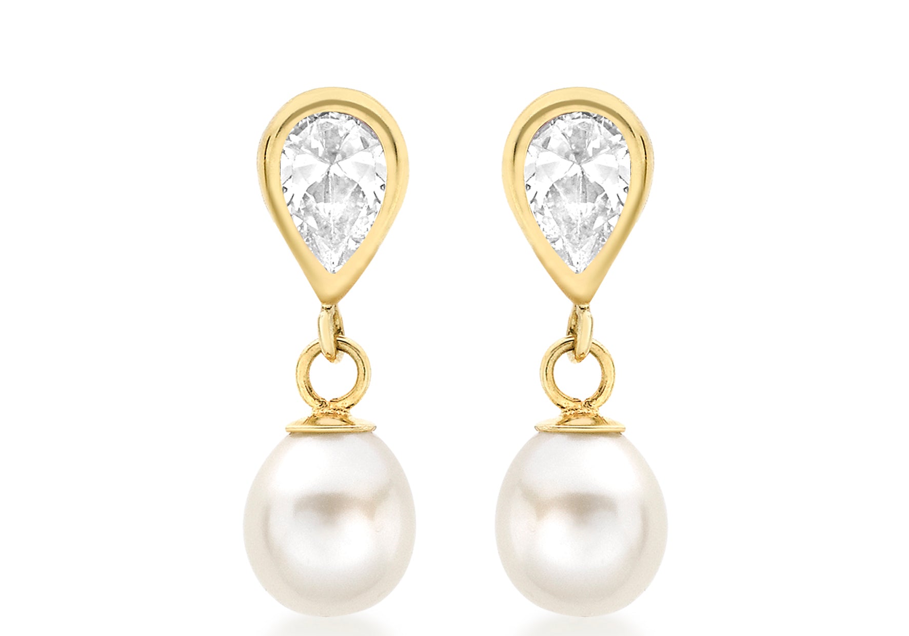 9ct gold Teardrop  CZ + pearl dropper earring 323 - Armin Lowe Jewellers