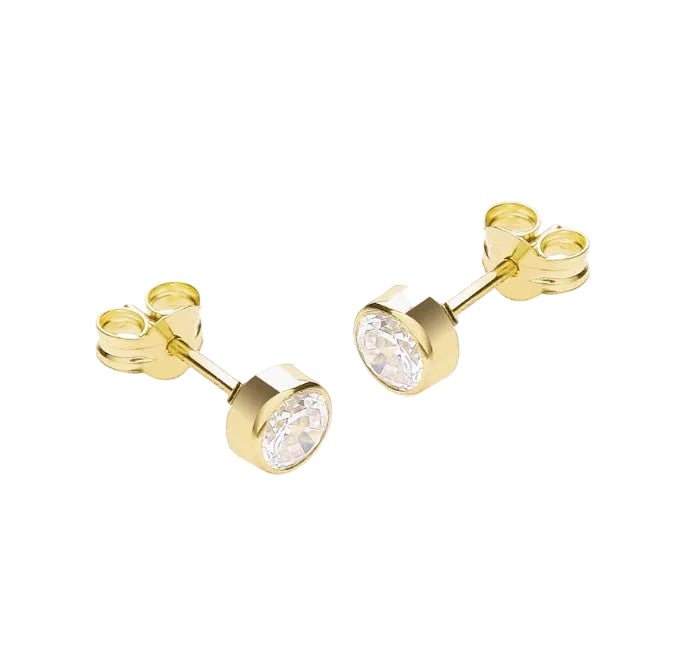 9ct gold 4mm rub over CZ stud earring 37765