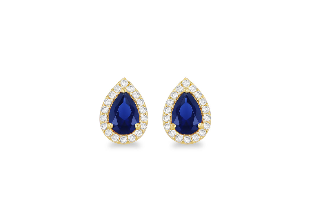 Gold CZ Blue/white Teardrop stud earrings 38248
