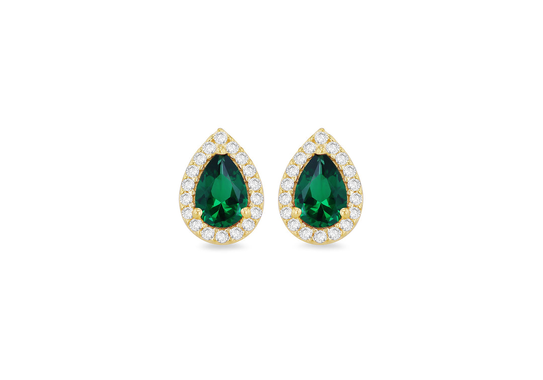 Gold CZ Green/white Teardrop stud earrings 38250