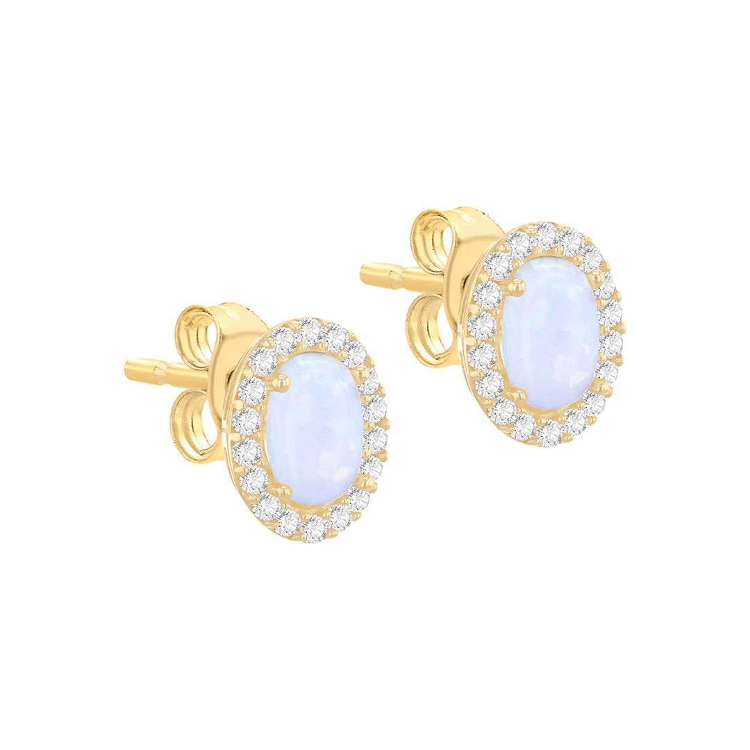 9ct gold synthetic Opal and CZ halo stud earrings 38877