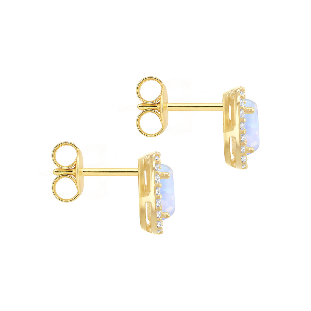 9ct gold synthetic Opal and CZ halo stud earrings 38877