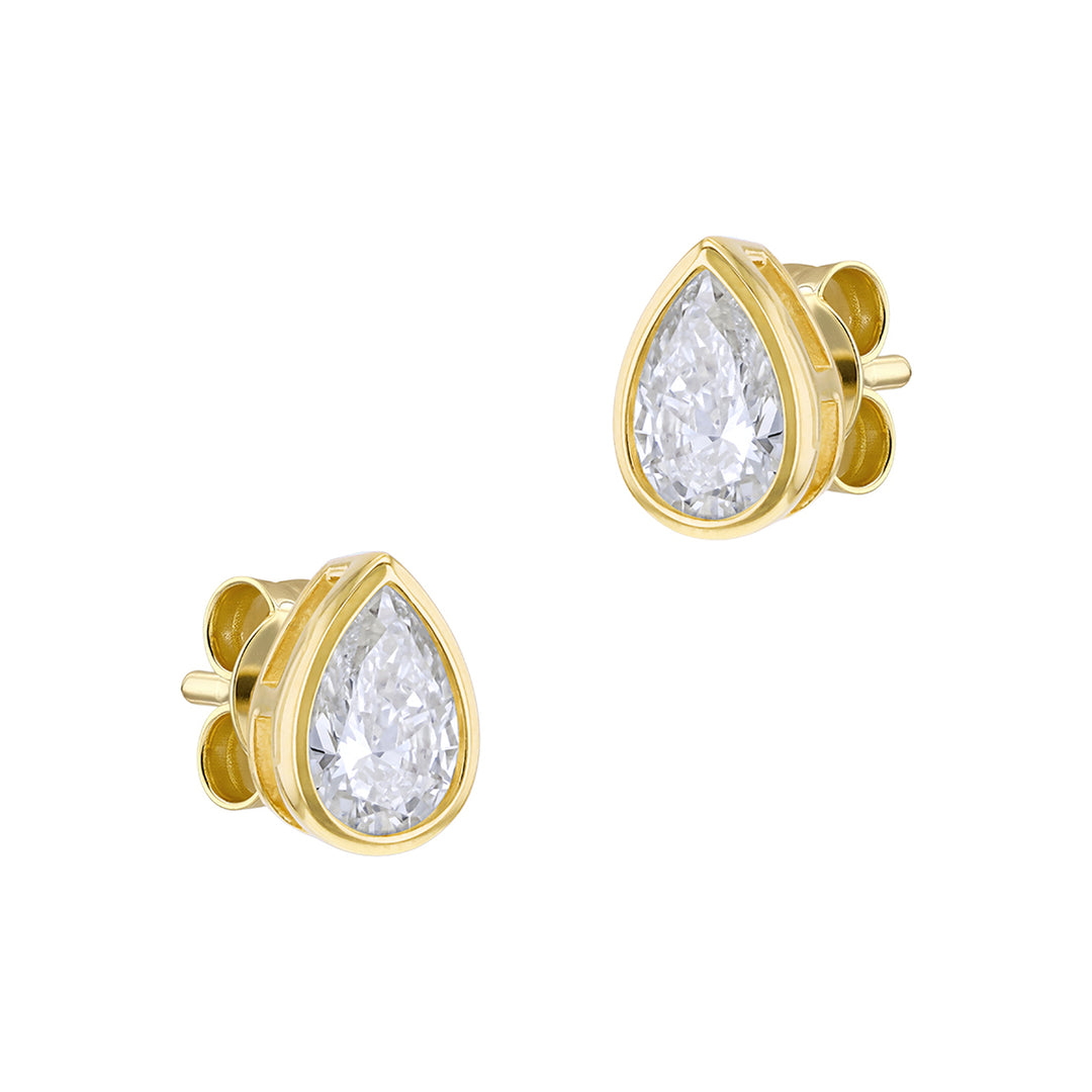 9ct Yellow Gold 1ct Teardrop Lab Created Diamond Stud Earrings 38851