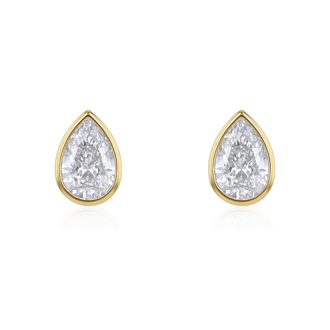 9ct Yellow Gold 1ct Teardrop Lab Created Diamond Stud Earrings 38851