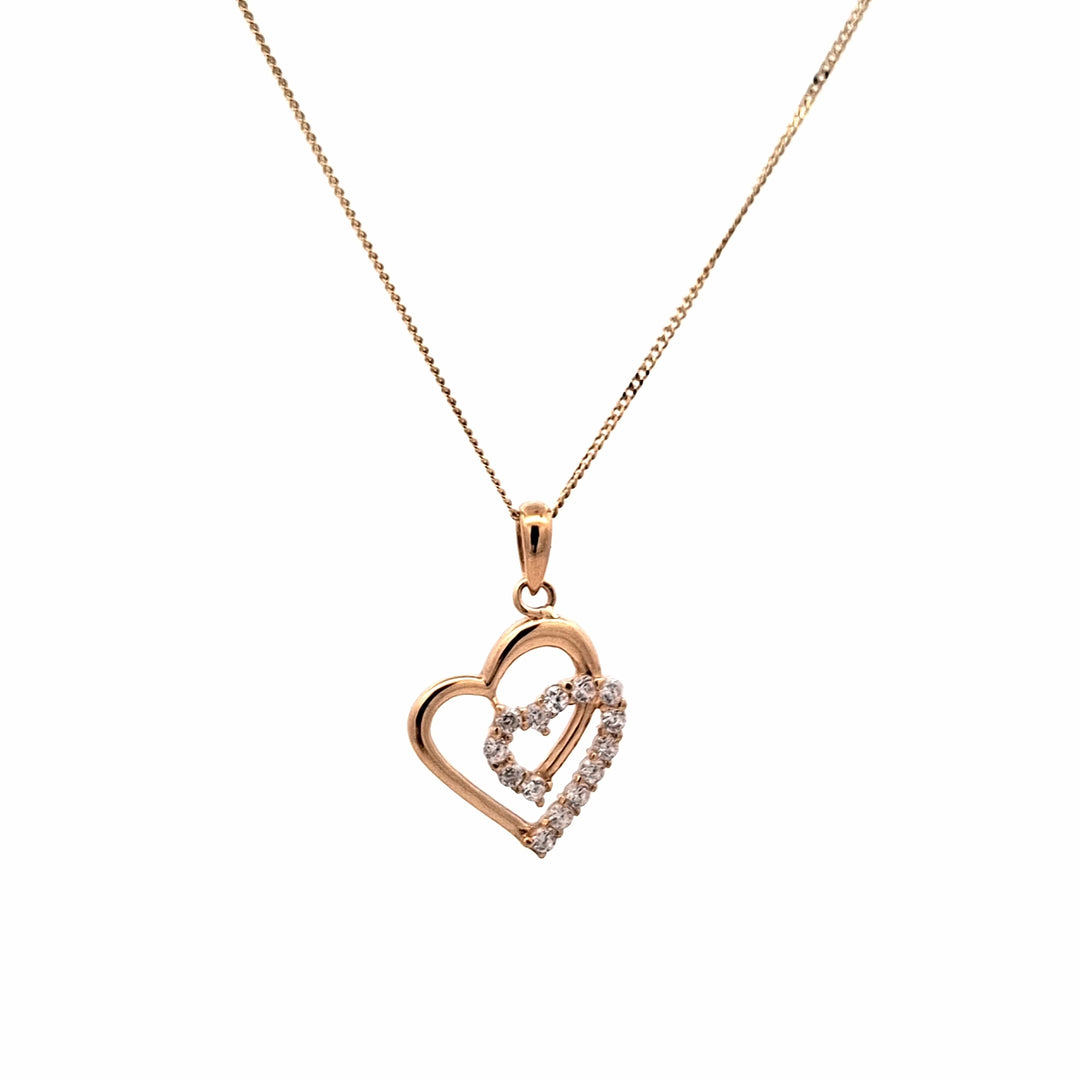 9ct Gold CZ Heart and Polished Heart Pendant 38846