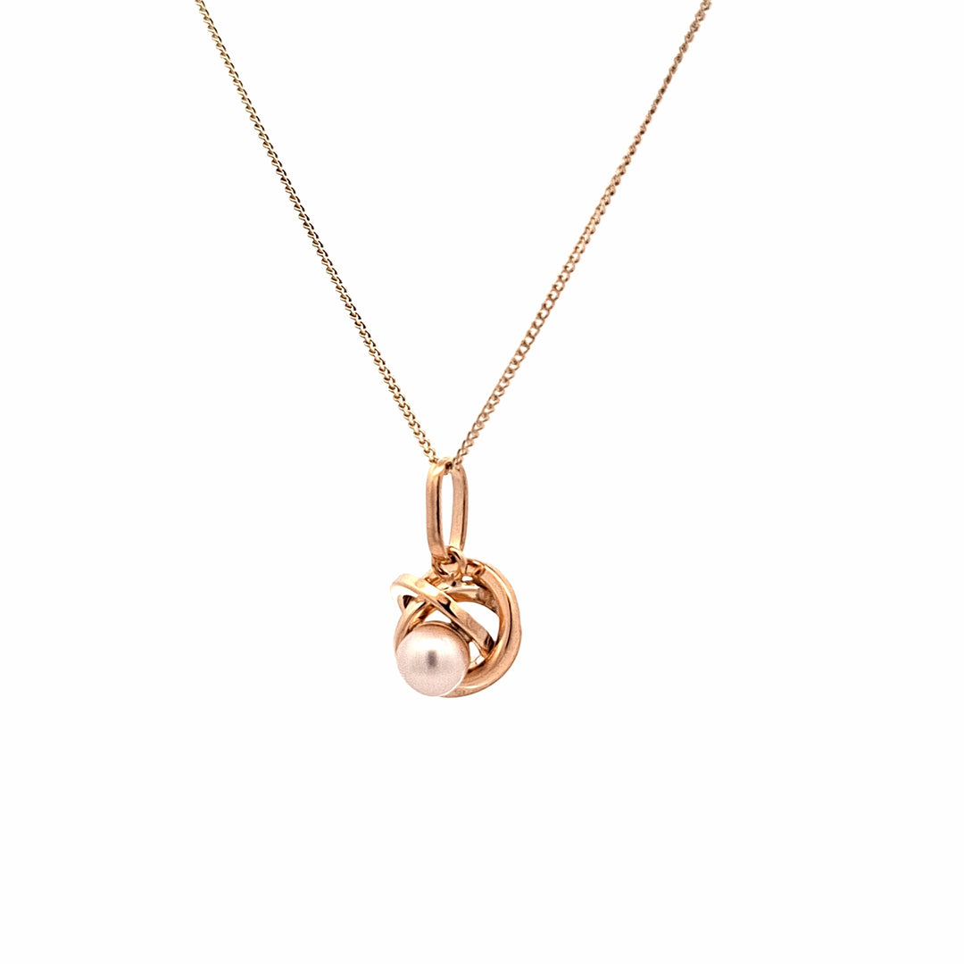 9ct  gold Knot & Pearl pendant 344