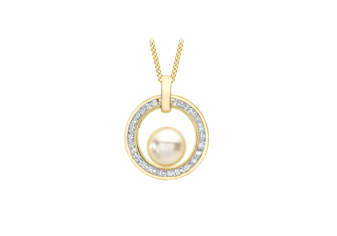 Gold cultured pearl and CZ ring pendant 38253