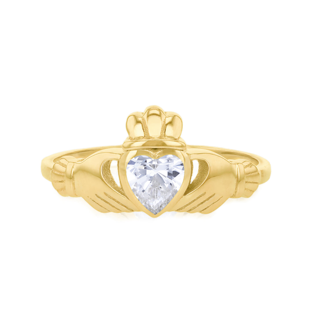 9ct Gold CZ Heart Claddagh ring 38869