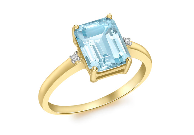 Gold Blue Topaz and Diamond rectangular dress ring 36834