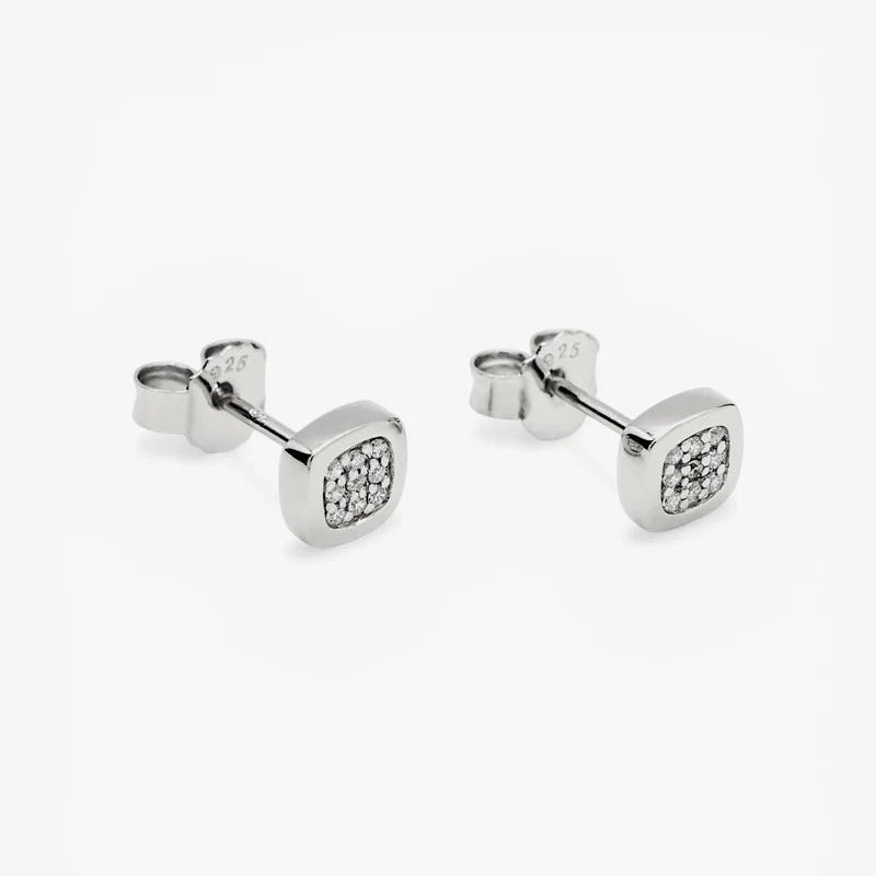 Sterling silver small square sparkly shape stud earrings 38823
