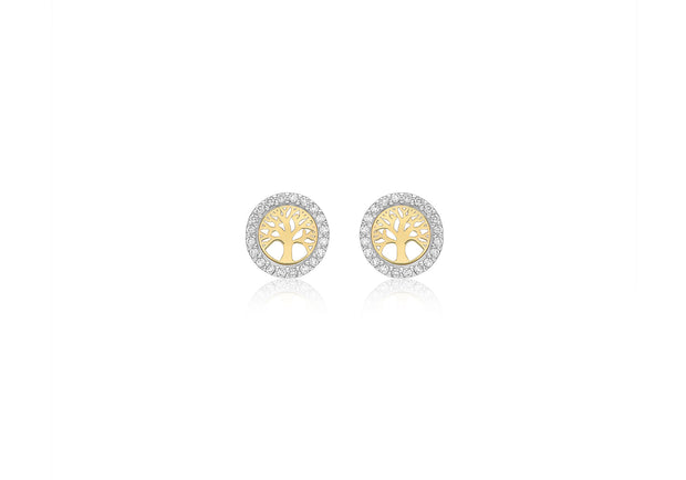 9ct gold two tone Tree of Life stud earrings 34823