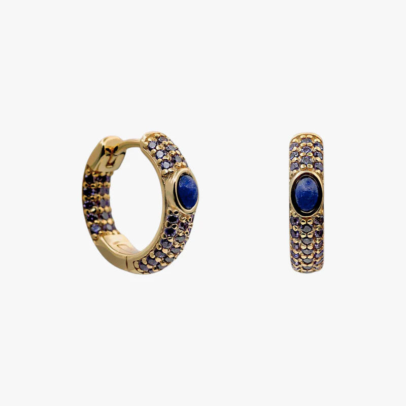 Gold tone small hoop earrings with lilac stones 38801