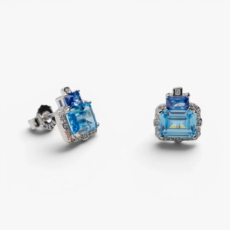 Sterling silver ocean blue cubic zirconia stud earrings 38816