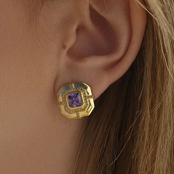 Gold tone Amethyst stud earrings 38796