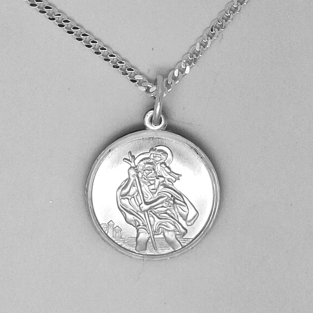 St. Christopher 17mm medal with car, boat, ship on reverse 38133