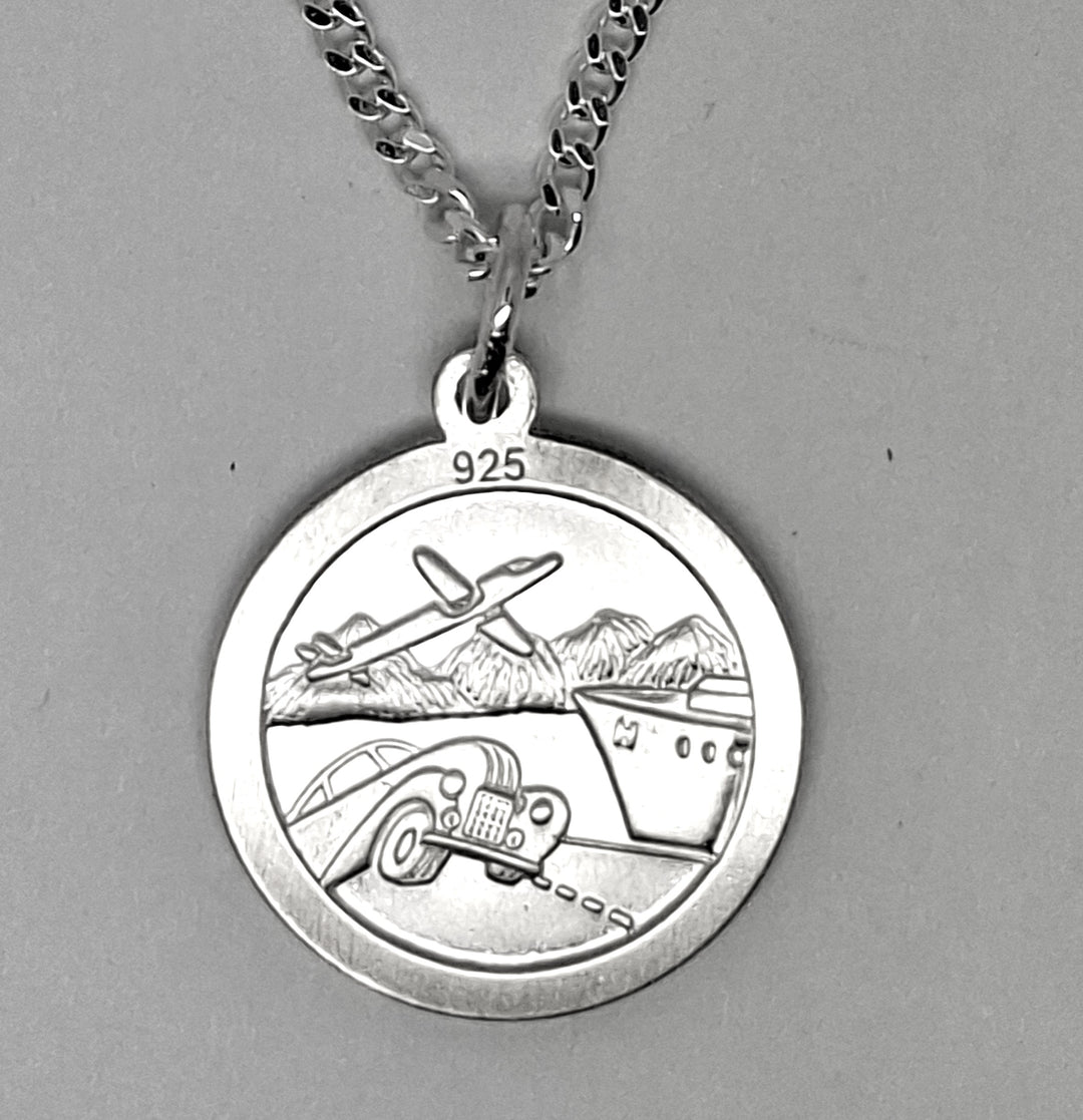 St. Christopher 17mm medal with car, boat, ship on reverse 38133