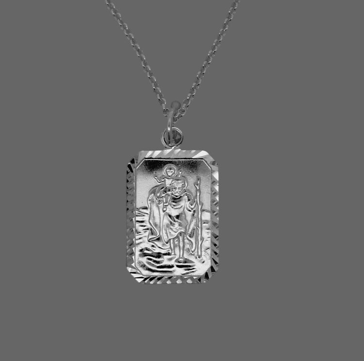 St, Christopher medal and chain, rectangular with cut corners 38402 - Armin Lowe Jewellers