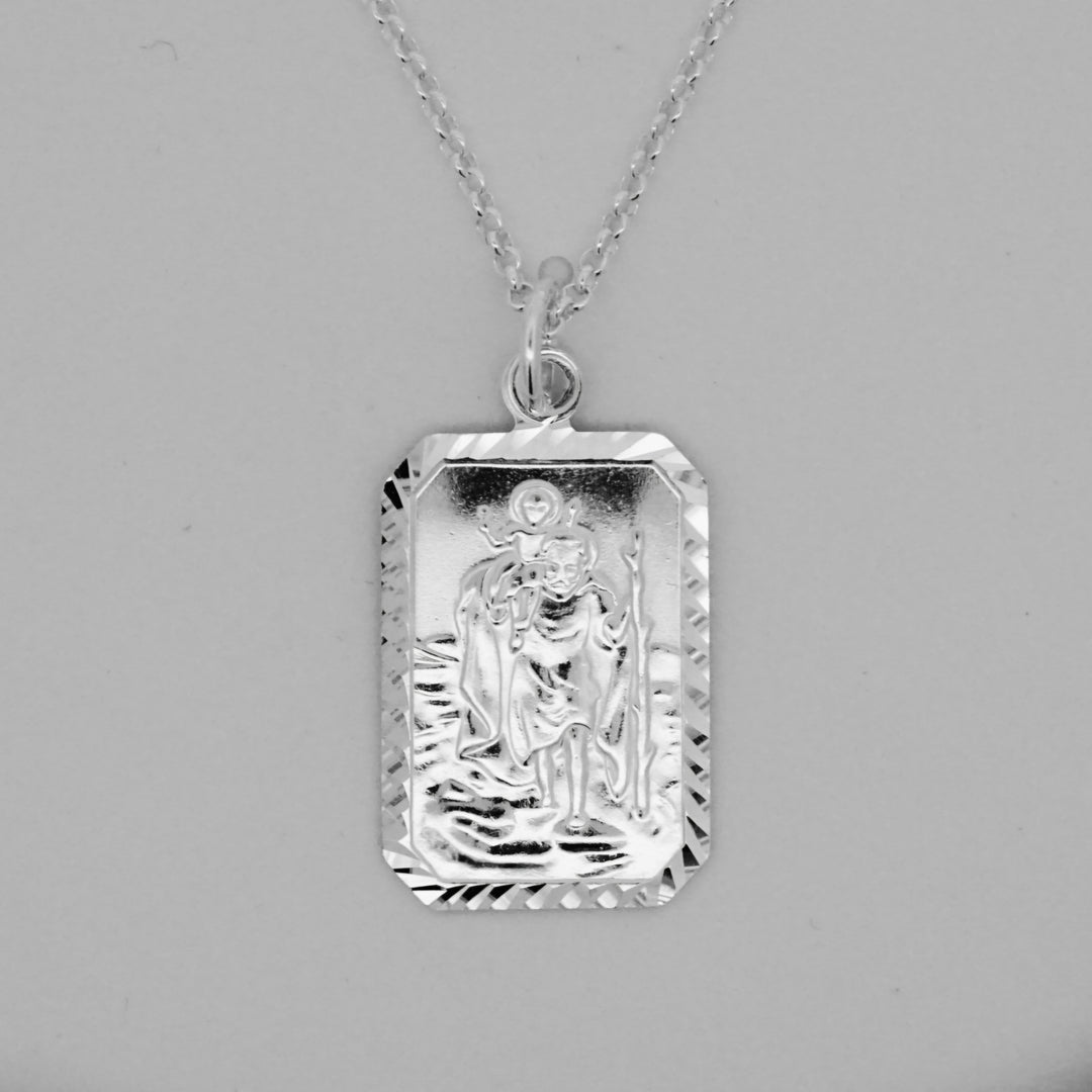 St, Christopher medal and chain, rectangular with cut corners 38402