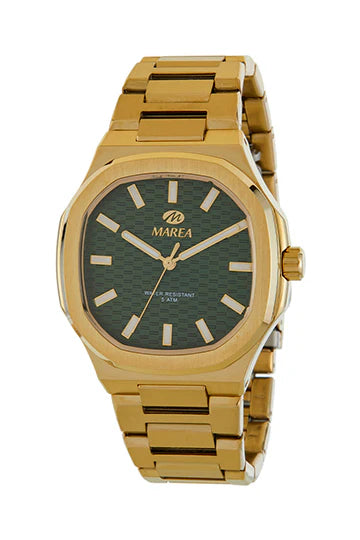 Marea Gold toned gents bracelet watch with Green dial 38288