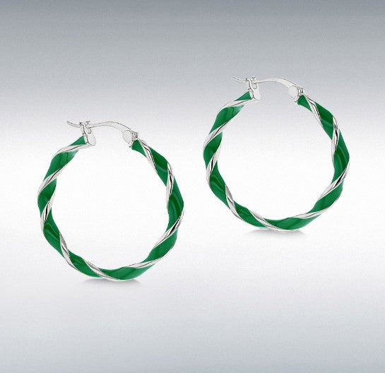 Green enamel twist Creole hoop earrings 37096
