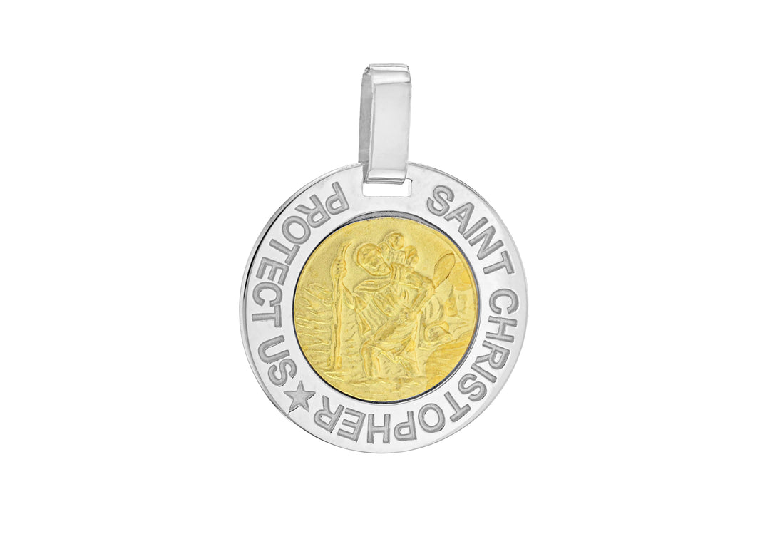 24mm round Sterling Silver  gold toned St. Christopher medal 34188