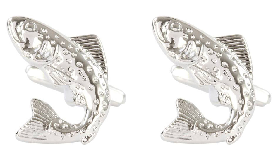 Salmon fish cufflinks in a Rhodium finish 37458 - Armin Lowe Jewellers