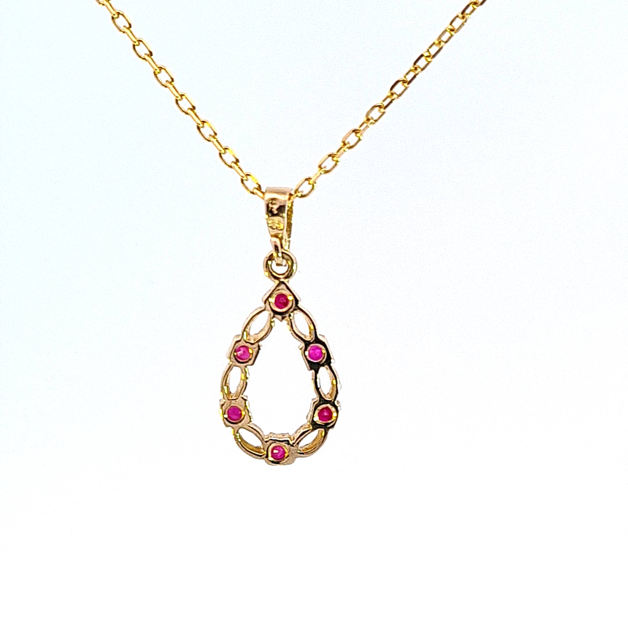 9ct gold Ruby pear drop pendant 8703 - Armin Lowe Jewellers
