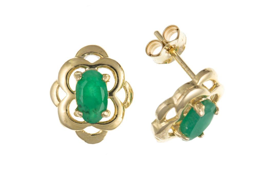 9ct gold real Emerald stud earrings 38270