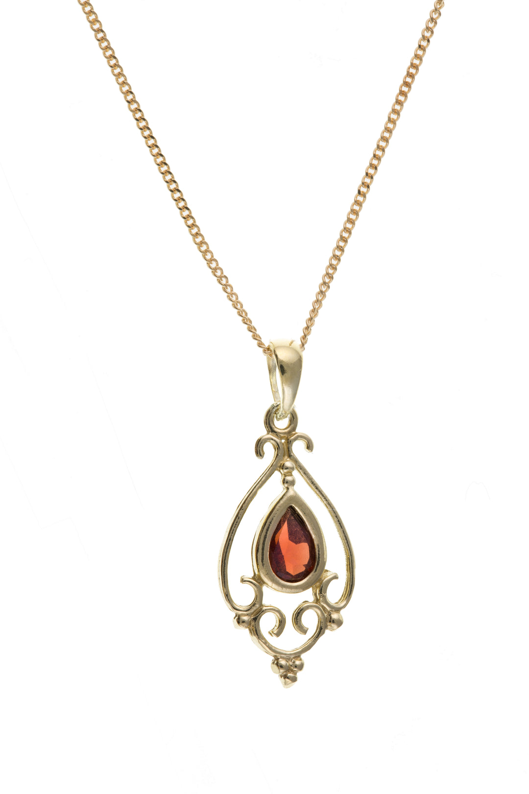 Gold Victorian style real Garnet pendant on chain 38280