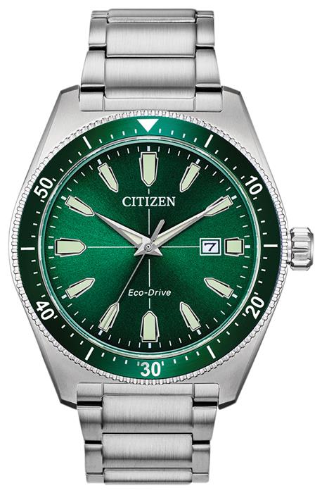 Citizen vintage sports stainless steel model, green dial and bezel, 43mm case. Centre seconds, date at 3 o&