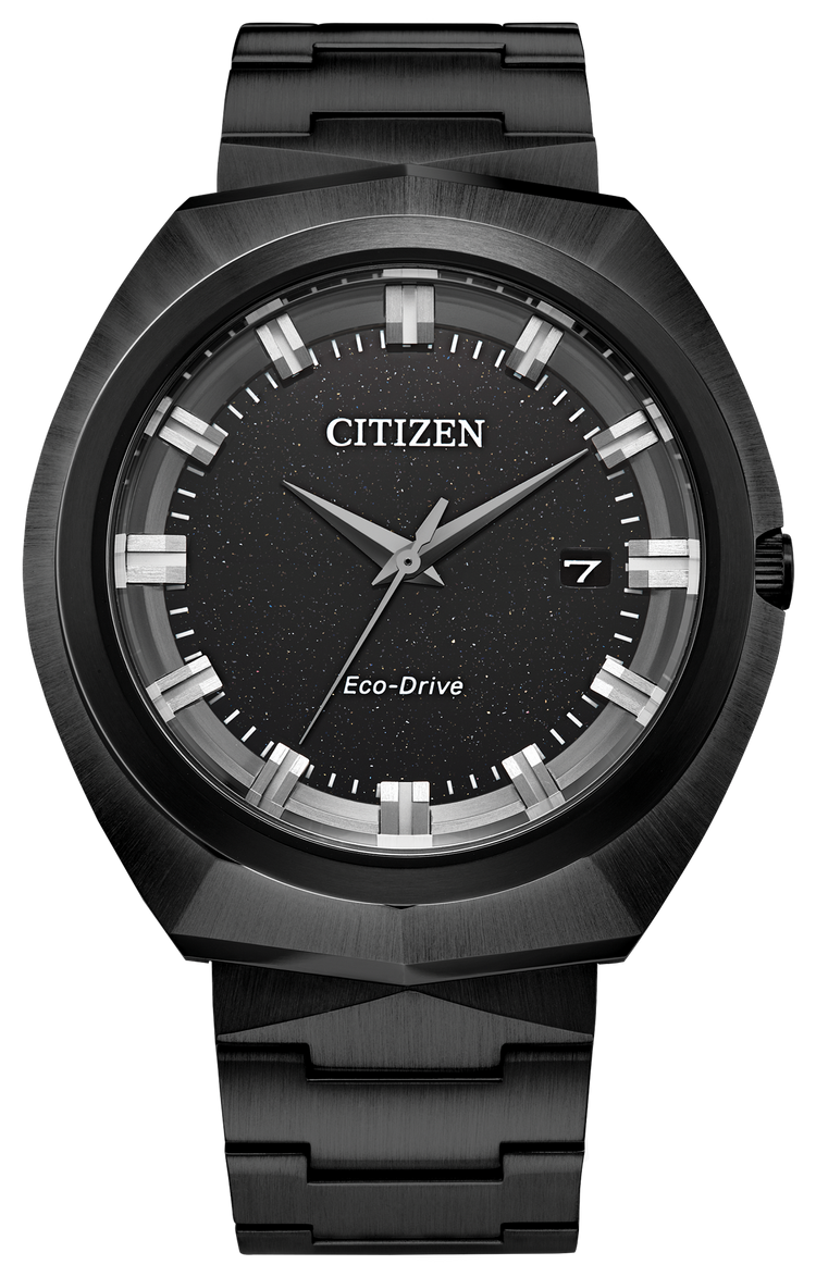 Citizen 365 BN10252E  modern and streamlined look with an all-black colour scheme. 43mm case. 37002 - Armin Lowe Jewellers