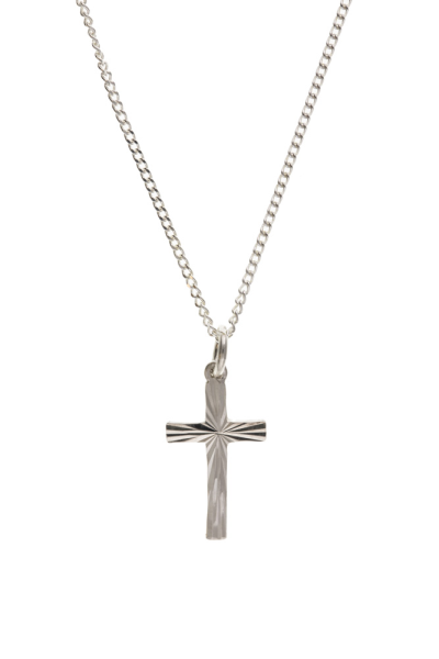 Sterling silver diamond cut cross and chain 10363