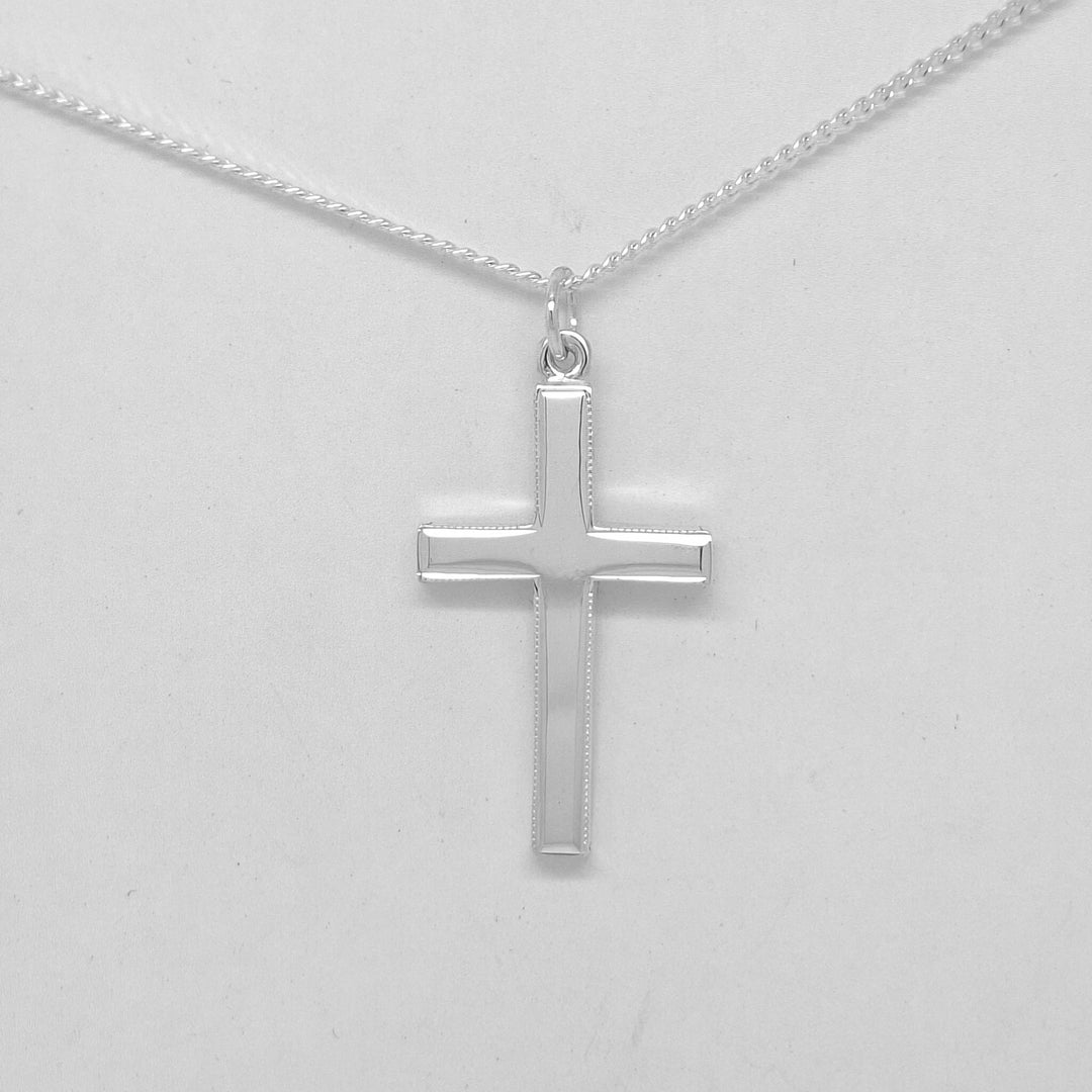Sterling silver  edged gents cross & chain 31693