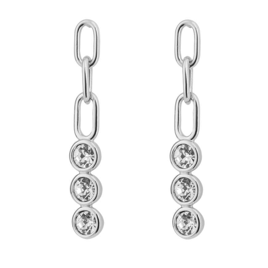 FIORELLI silver Drop Chain Earrings With Clear Crystal 36776 - Armin Lowe Jewellers
