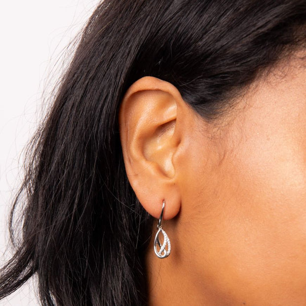 FIORELLI silver Woven Twist Drop Earrings With Cubic Zirconia 36785