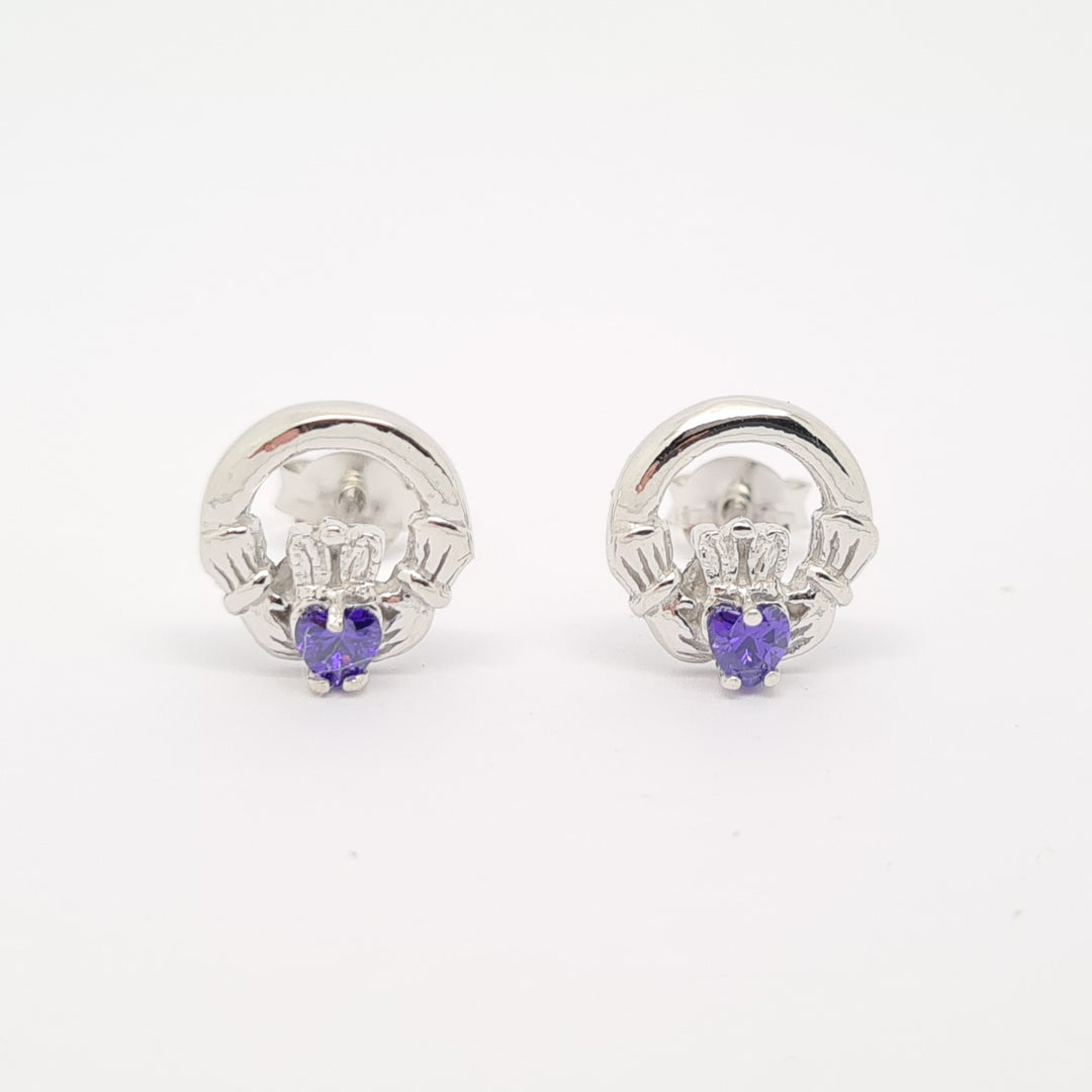 Claddagh February birthstone stud earring 38089
