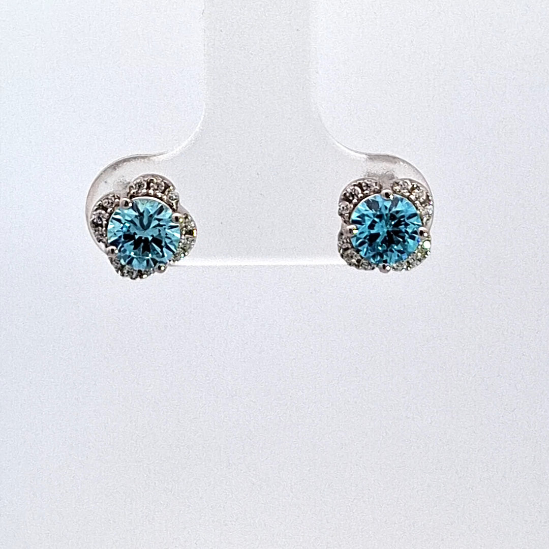 Floral CZ Halo stud earrings 38328