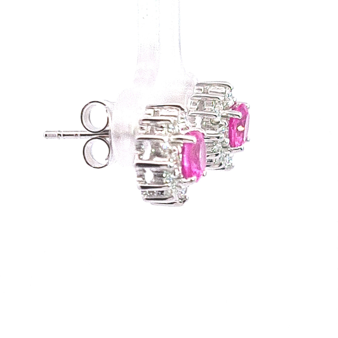 10mm pink CZ cluster sterling silver stud earring 34748