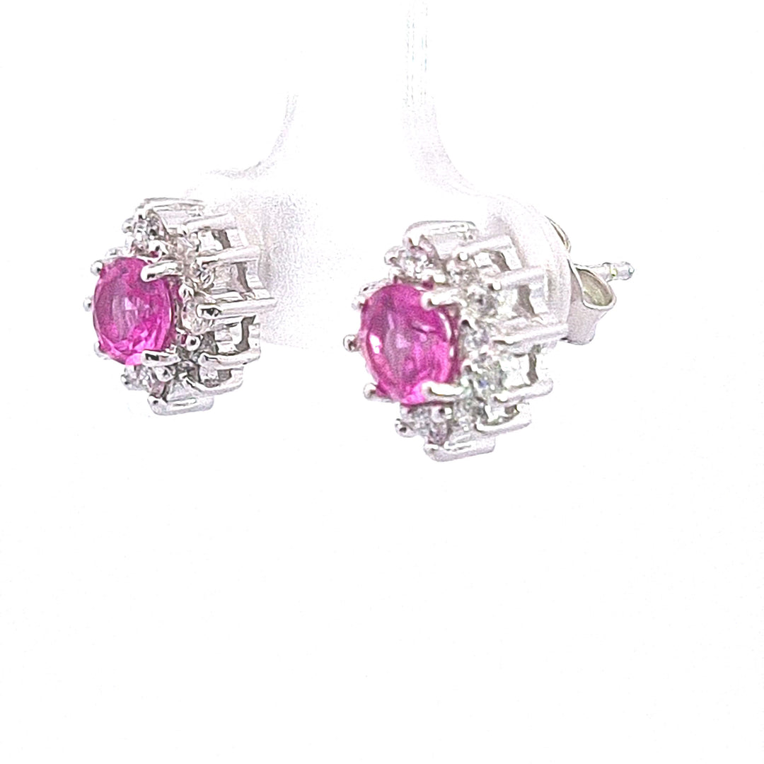 10mm pink CZ cluster sterling silver stud earring 34748