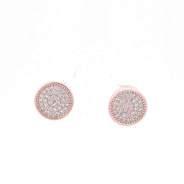 Rose gold toned CZ Button earrings 36955